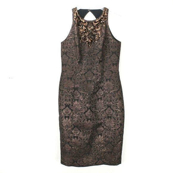 Maggy London Dress Size 4 Petite Bronze Sequins‎ Sleeveless Sheath Open Back - Picture 1 of 7